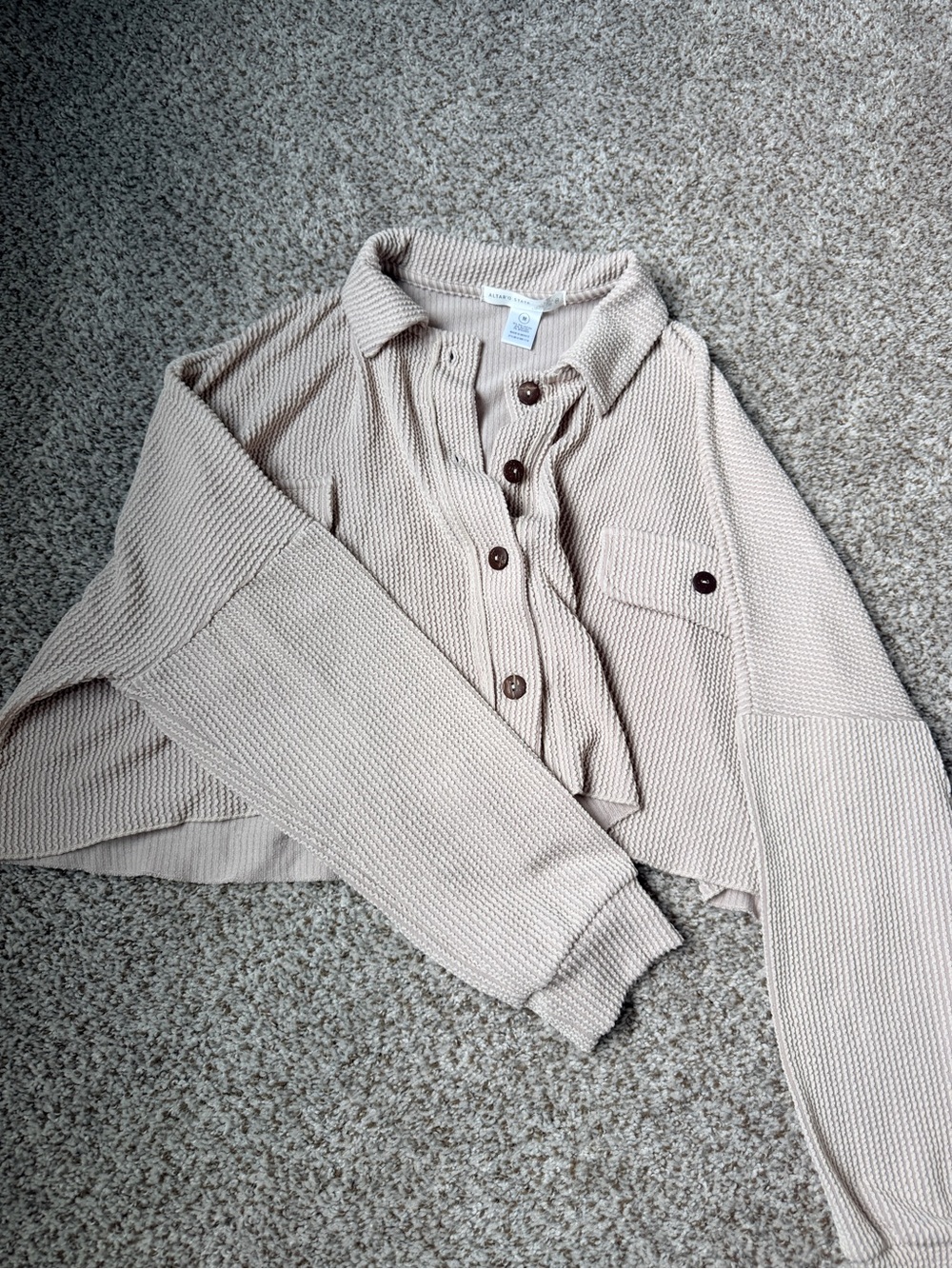 Altar'd State Cropped Collared Knit Cardigan - Cream